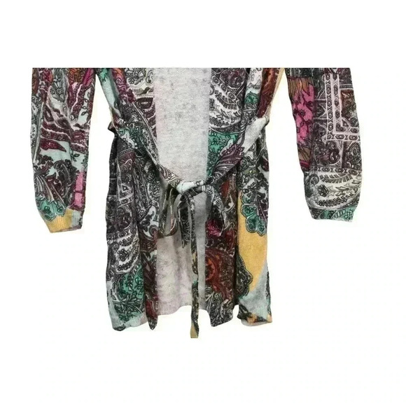 Sundance Cardigan Size Medium Multicolor Patchwork Paisley Linen Belted Artsy - Picture 4 of 12
